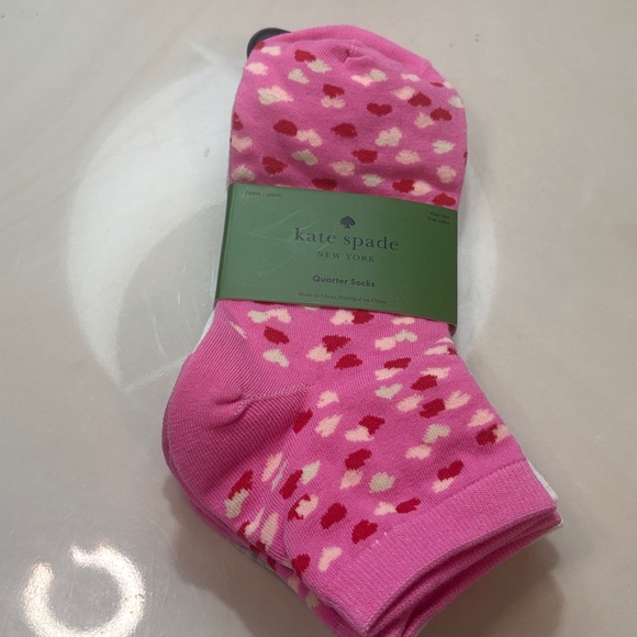 💕Kate Spade 3 Pairs Pink Socks with Heart Design Grey solid, White - Picture 2 of 14